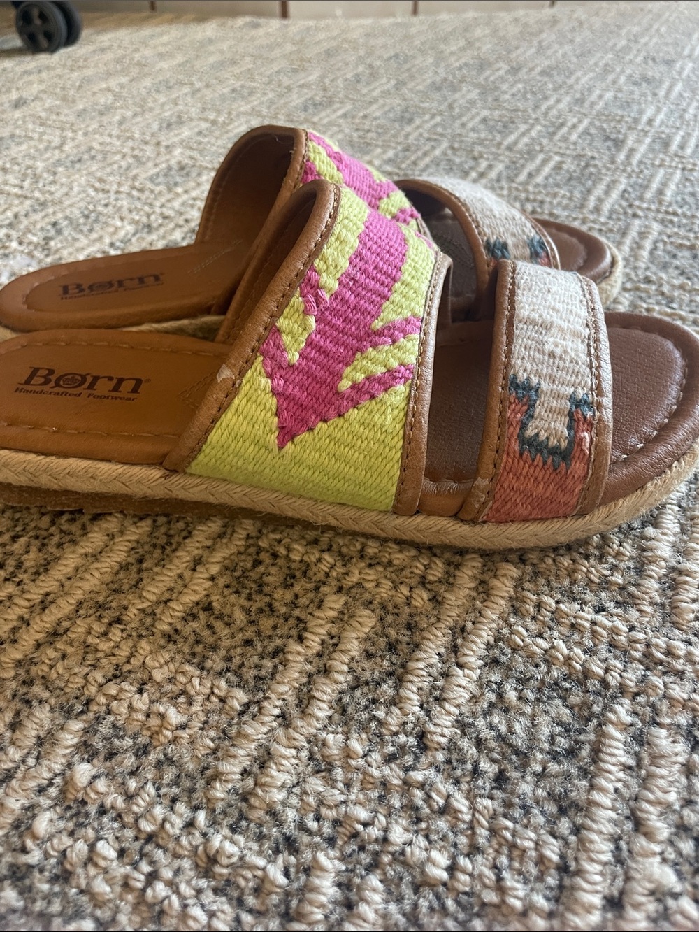 Born Two-Band Slide Sandals in Green and Pink - Picture 4 of 9